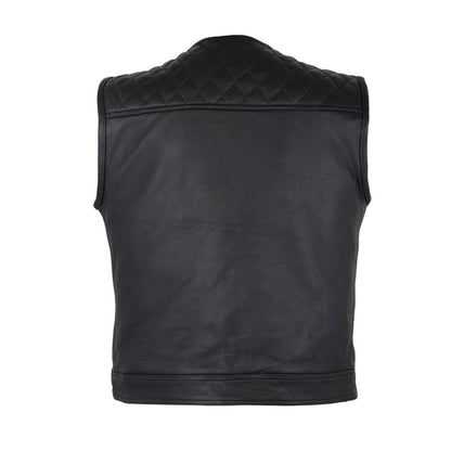 Men's Zippered 1/2" Collar Motorcycle Club Vest with Diamond Padding on Shoulder