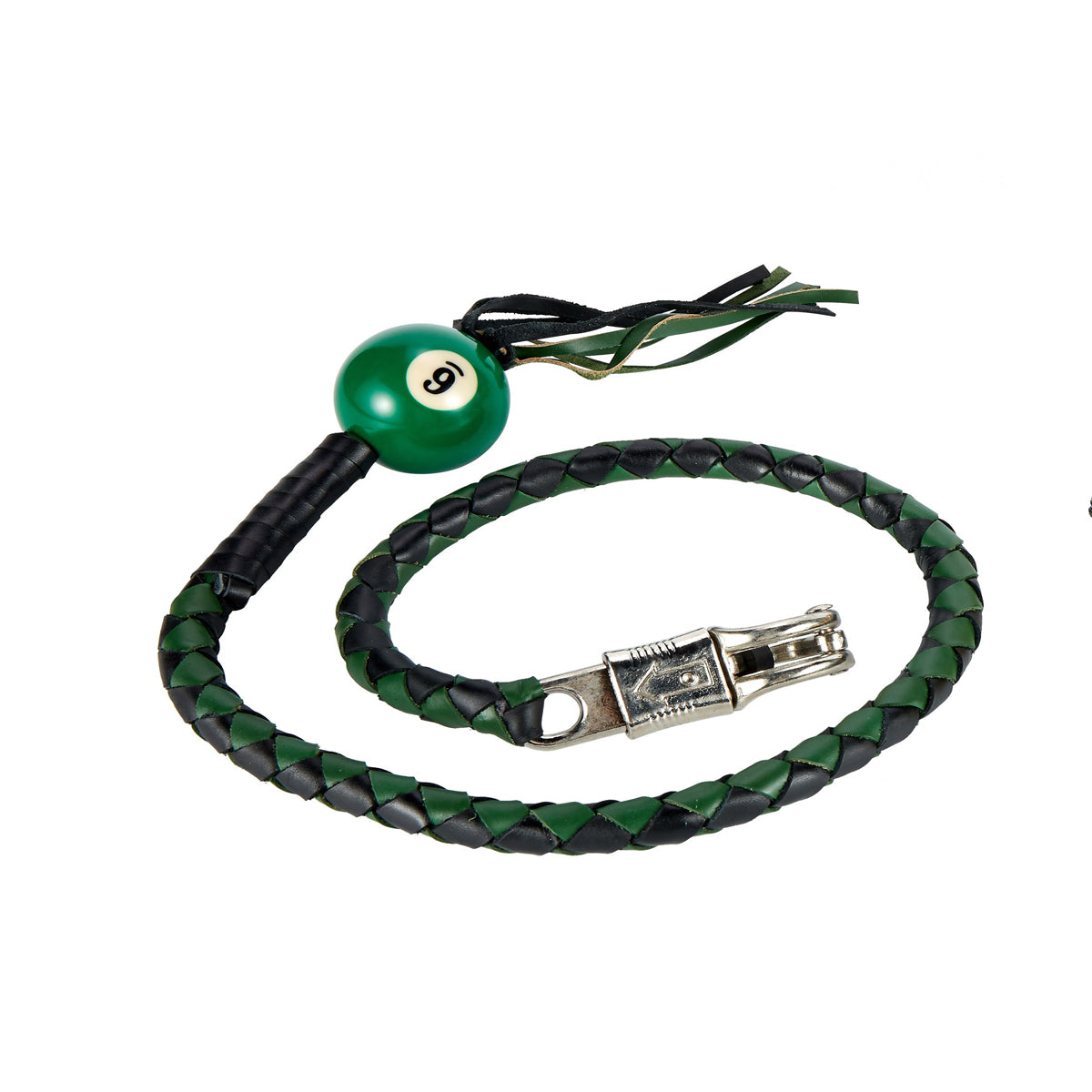 Black And Green Fringed Get Back Whip W/ Pool Ball