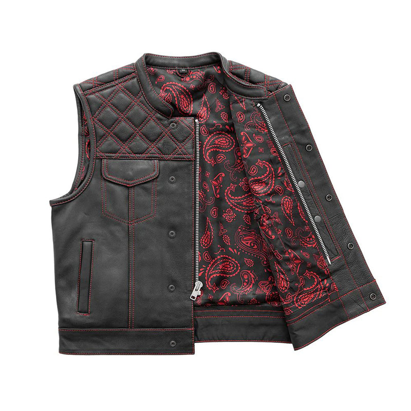 Upside Mens Club Style Leather Vest (Black/Red)