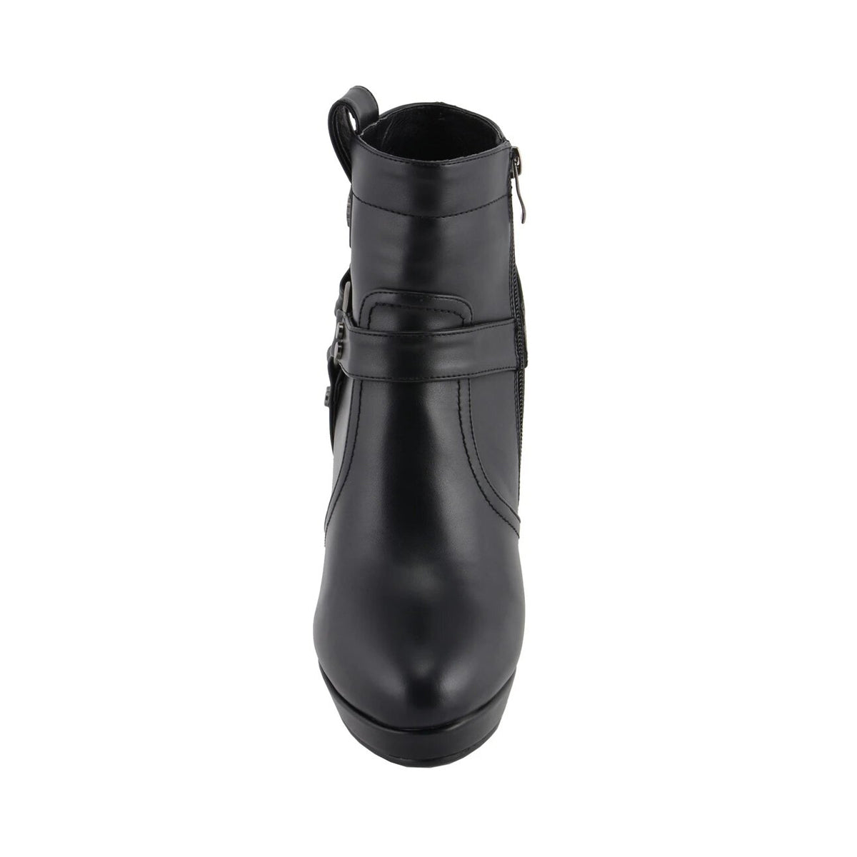 Womens Black Harness Ankle Boot with Block Heel