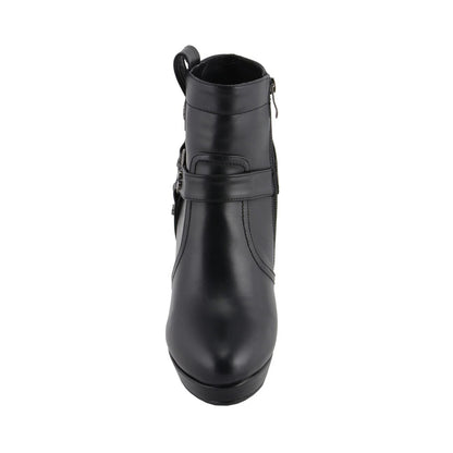 Womens Black Harness Ankle Boot with Block Heel