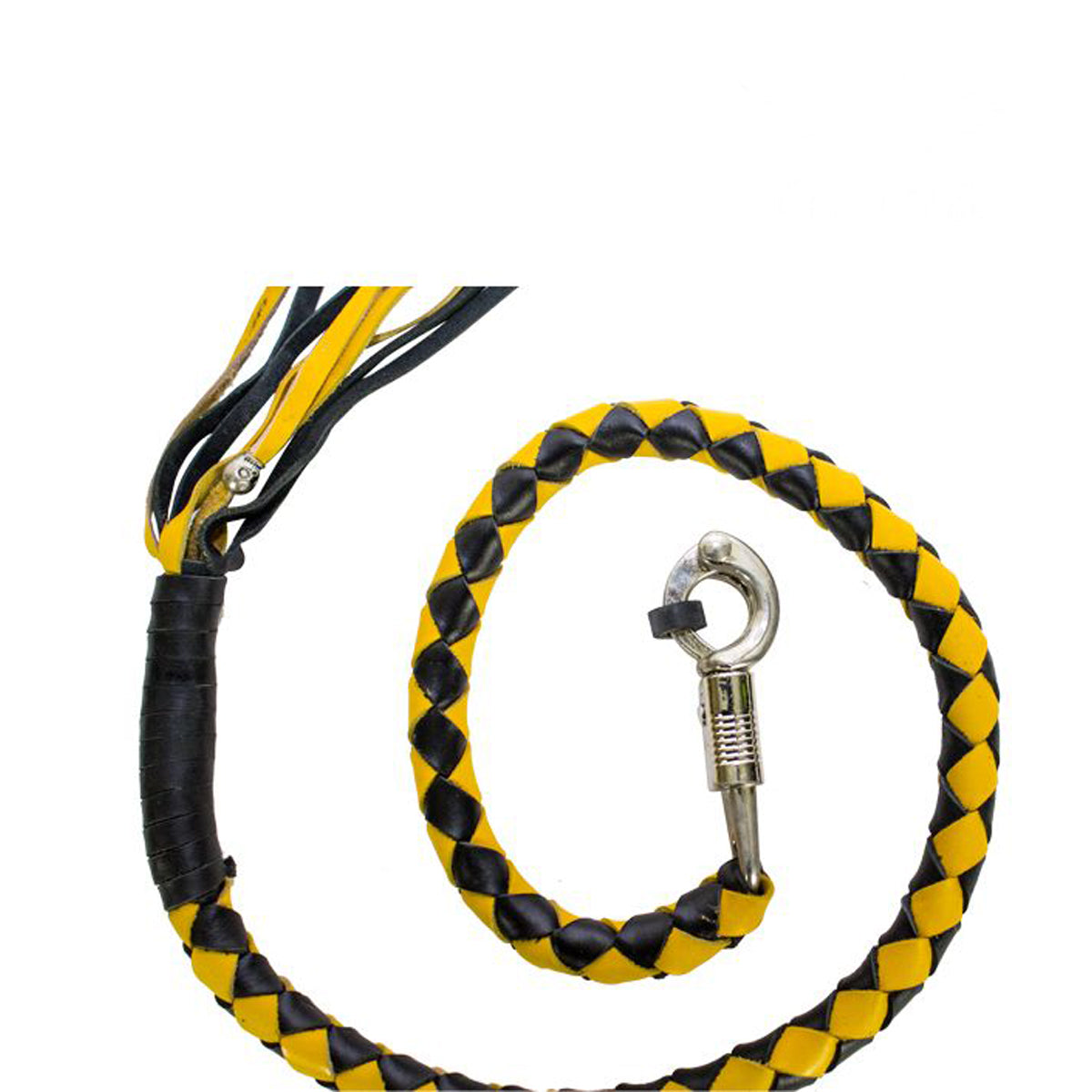 42" X 2" Hand-braided Naked Cowhide Leather Get Back Whip - Black/Yellow