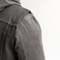 Rook - Men's Motorcycle Denim Vest with Gray & Black Base Hoodie