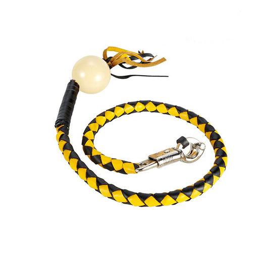 Black And Yellow Fringed Get Back Whip With White Pool Ball
