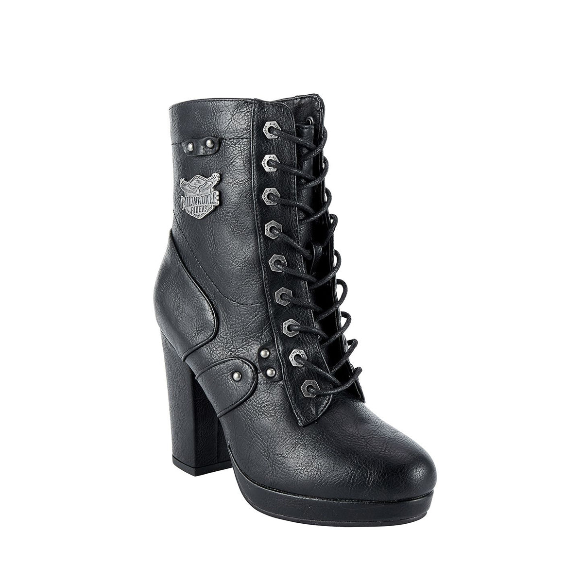 Womens Leather Zippered Chunky Heel Boots By Milwaukee Riders