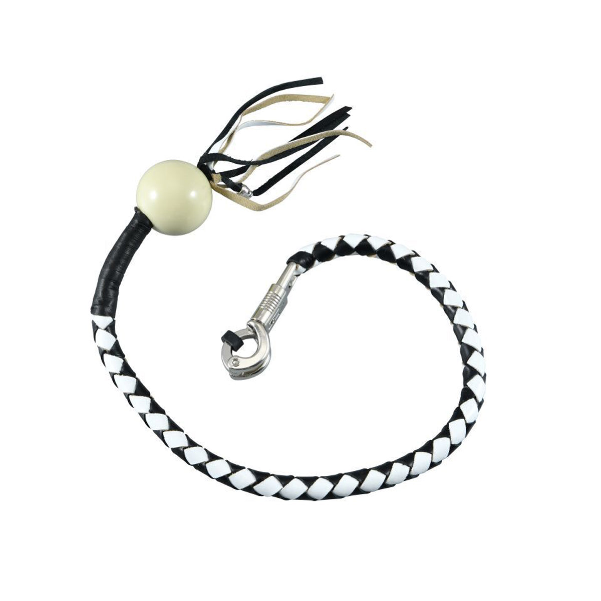 Dream Apparel® Black And White Fringed Get Back Whip with White Pool Ball