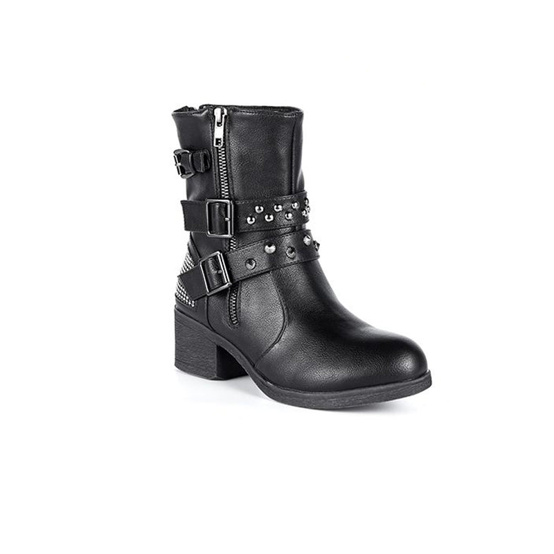 Ladies Zippered Black Multi-Studded Buckle Boots By Milwaukee Riders