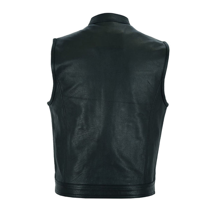 Dream Apparel Mens Motorcycle CLUB VEST Naked Cowhide Leather, Zipper Front, Concealed Front Snaps