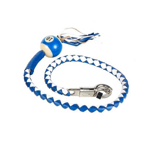 White And Blue Fringed Get Back Whip W/ Pool Ball