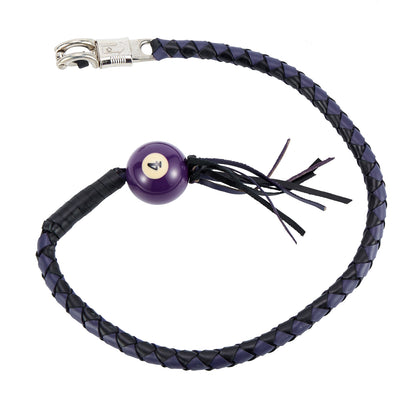 Black And Purple Fringed Get Back Whip W/ Pool Ball