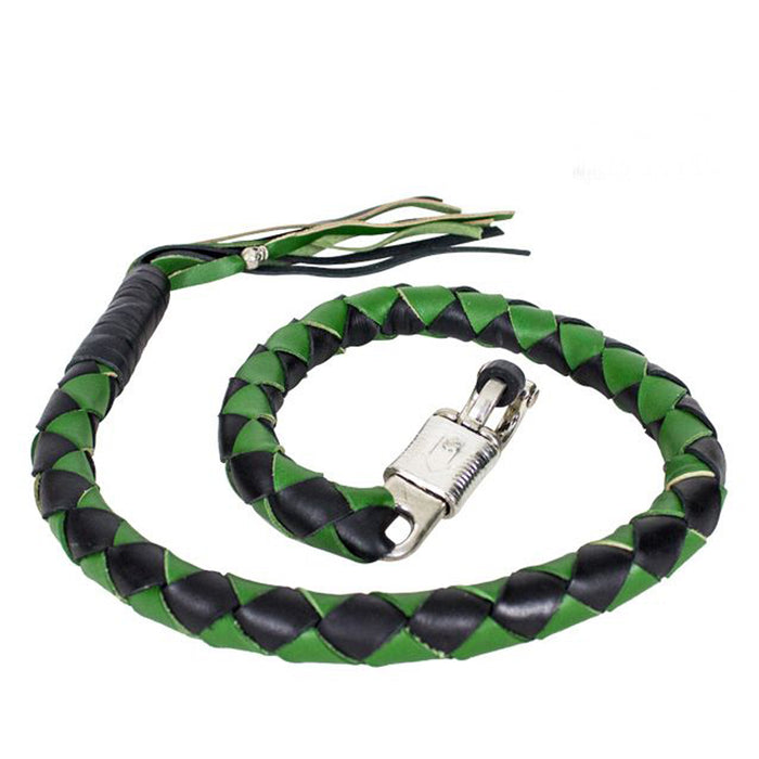 42" X 3" Hand-braided Naked Cowhidwe Leather Get Back Whip - Black/Green