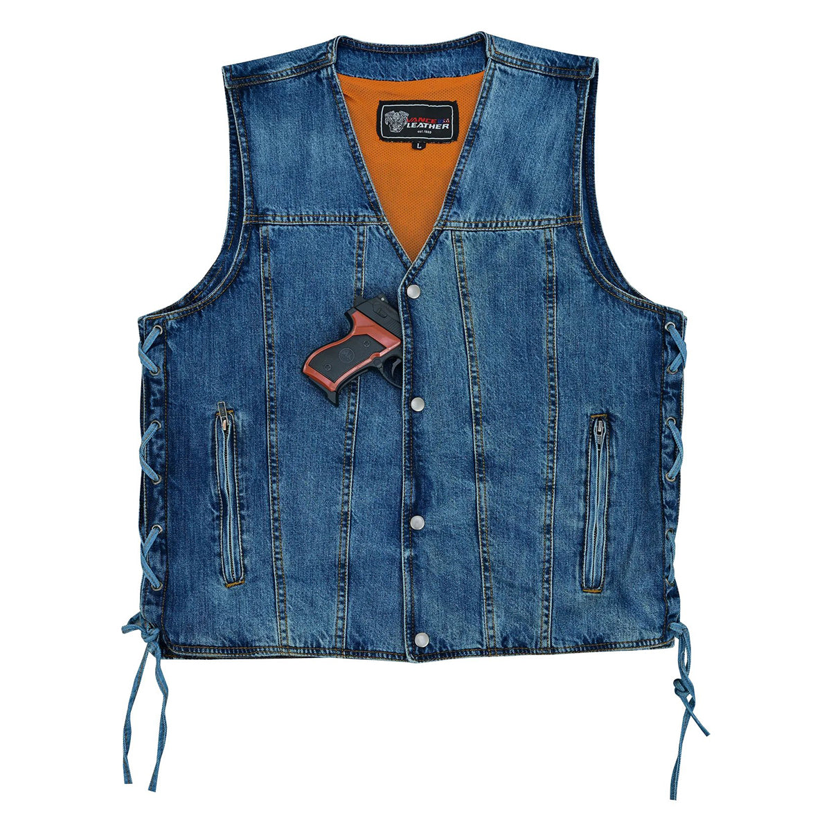Men's Blue V-Neck Denim Vest for Motorcycle Riders – Bikers
