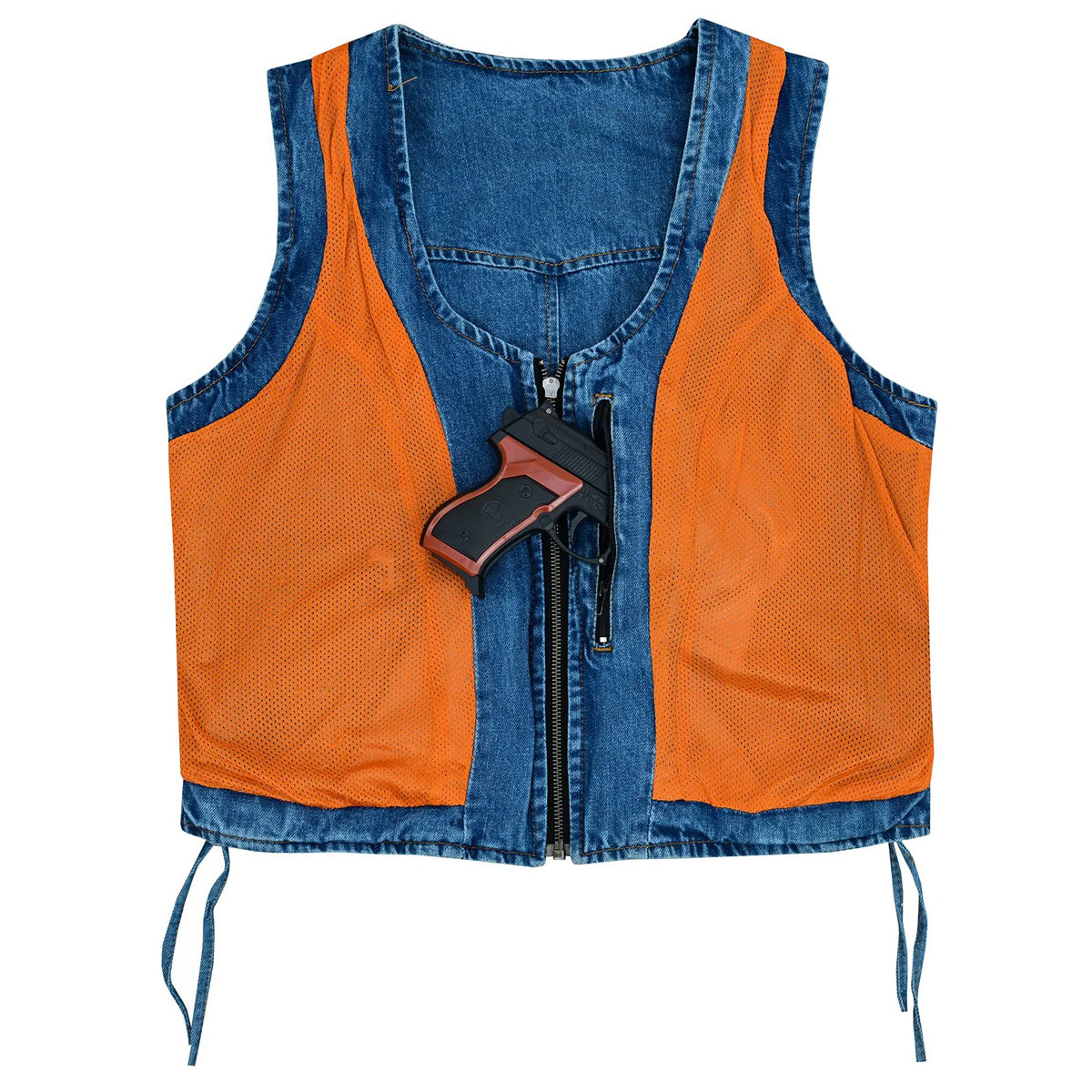 Women's Blue Denim V Neck Vest with Zipper & side laces