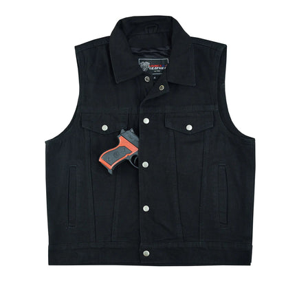Men's Black Denim Vest with Collar