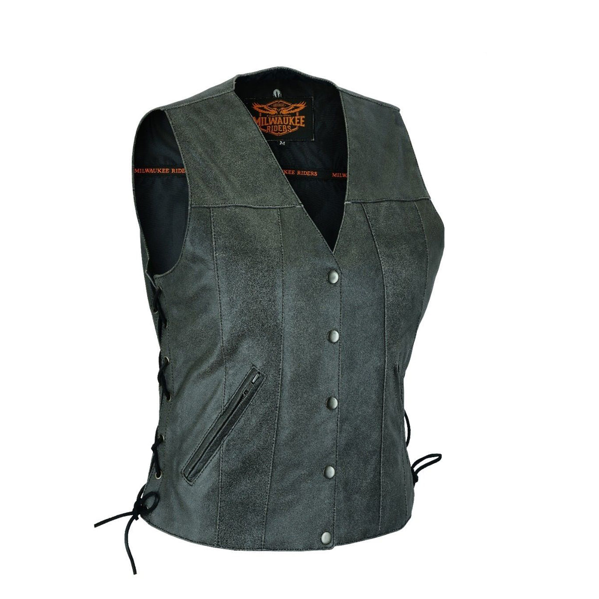 Women Vest with Side Laces Grey Leather
