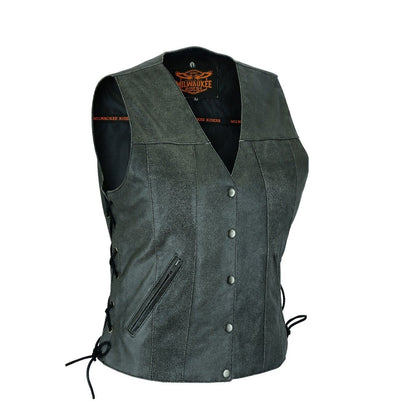 Women Vest with Side Laces Grey Leather