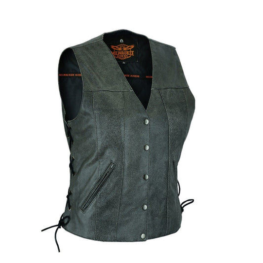 Women Vest with Side Laces Grey Leather