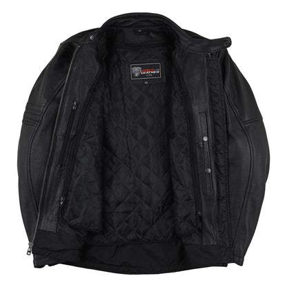 Men's Commuter Cafe Racer Motorcycle Leather Jacket with Armor