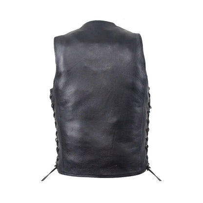 Mens Plain Leather Vest With Gun Pocket