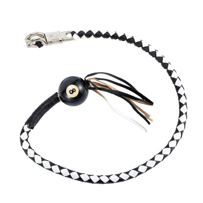Black And White Fringed Get Back Whip With Pool Ball 8