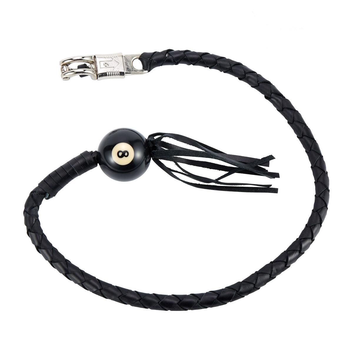 All Black Fringed Get Back Whip W/ 8 Ball