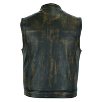 Mens SOA Style Motorcycle Club Vest Naked Distressed Brown Leather