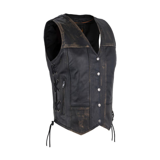 Milwaukee Riders Womens Distressed Brown Naked Cowhide Leather Vest