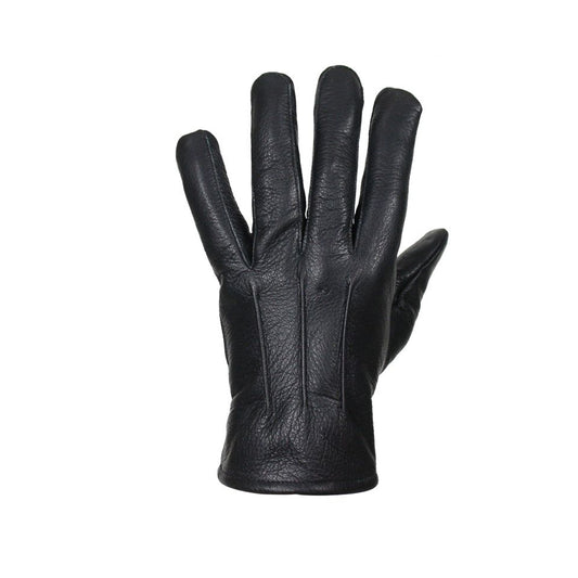 Deer Skin Leather Gloves W/ Slits - Black