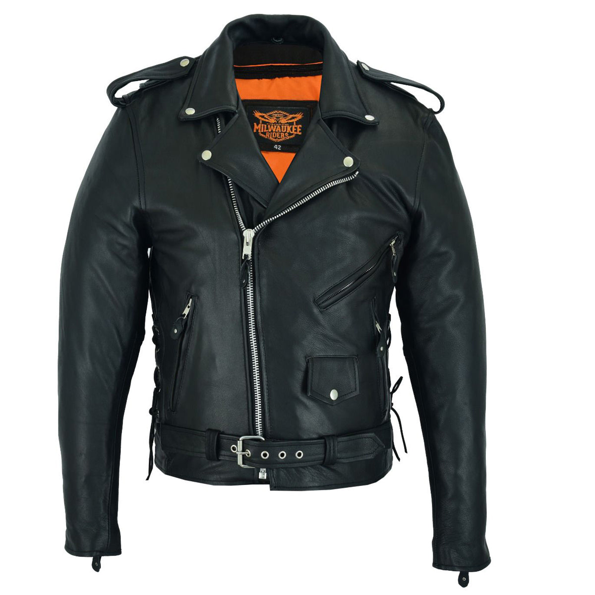 Milwaukee leather men's classic side hotsell lace police style motorcycle jacket