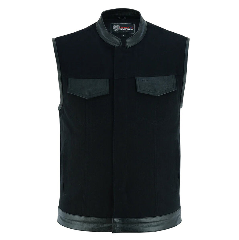 Denim Black Club Vest with Leather trims