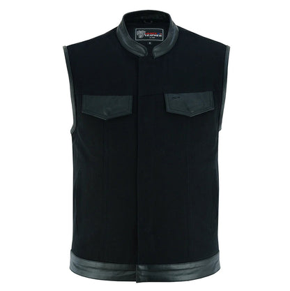 Denim Black Club Vest with Leather trims
