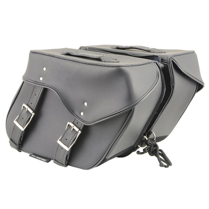 Black Zip-Off Large Double Strap PVC Throw Over Saddle Bag