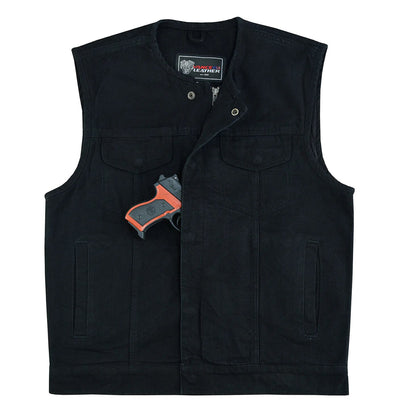 Men's Black Denim Collarless Vest