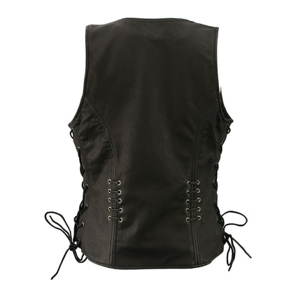 Women's Black Leather Vest with Side Laces