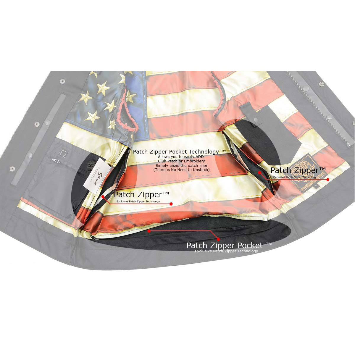 Men’s ‘Old Glory’ Black Leather with Red Stitching Vest and Laced Arm Holes