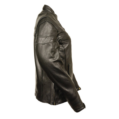 Ladies Black Sporty Scooter Crossover Leather Jacket
