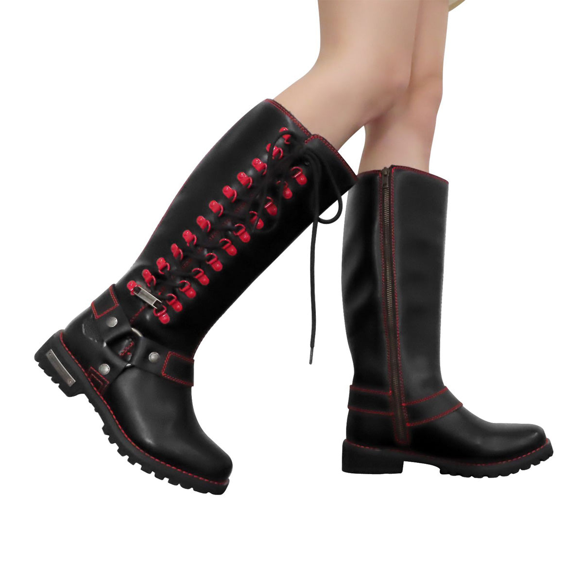 Ladies long hot sale biker boots