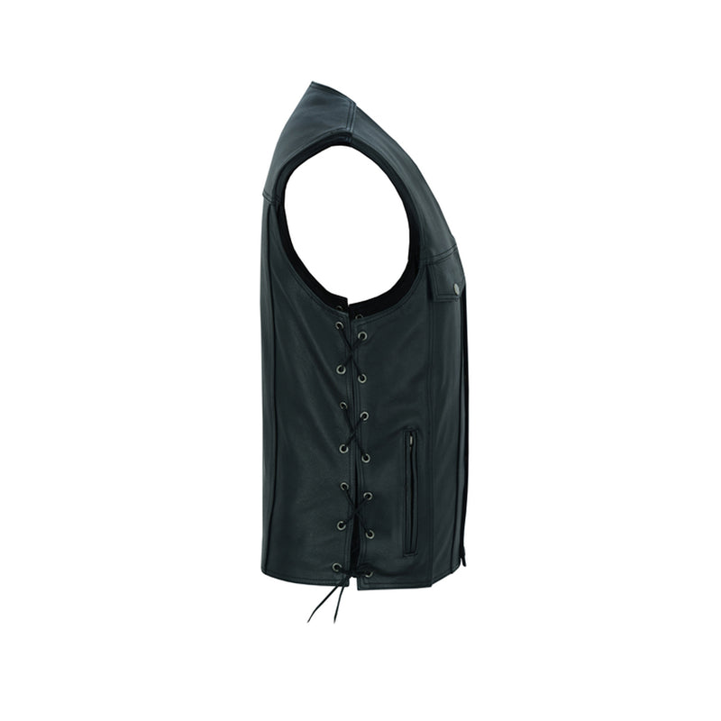 BLACK LEATHER VEST WITH SIDE LACES AND GUN POCKETS