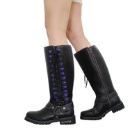 Milwaukee Riders Women Biker Long Boots with Purple Laces