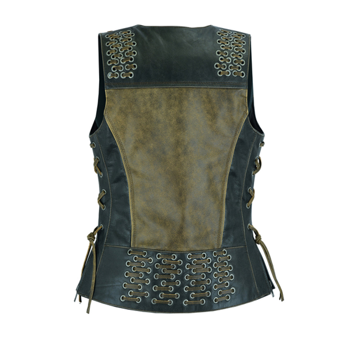 WOMEN’S VEST WITH GROMMET AND LACING ACCENTS – TWO TONE