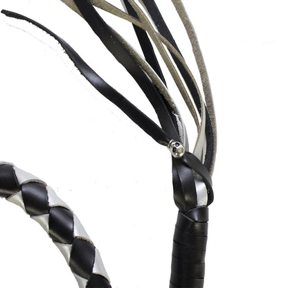 3" Thick Hand-Braided Leather Get Back Whip - Black/Silver