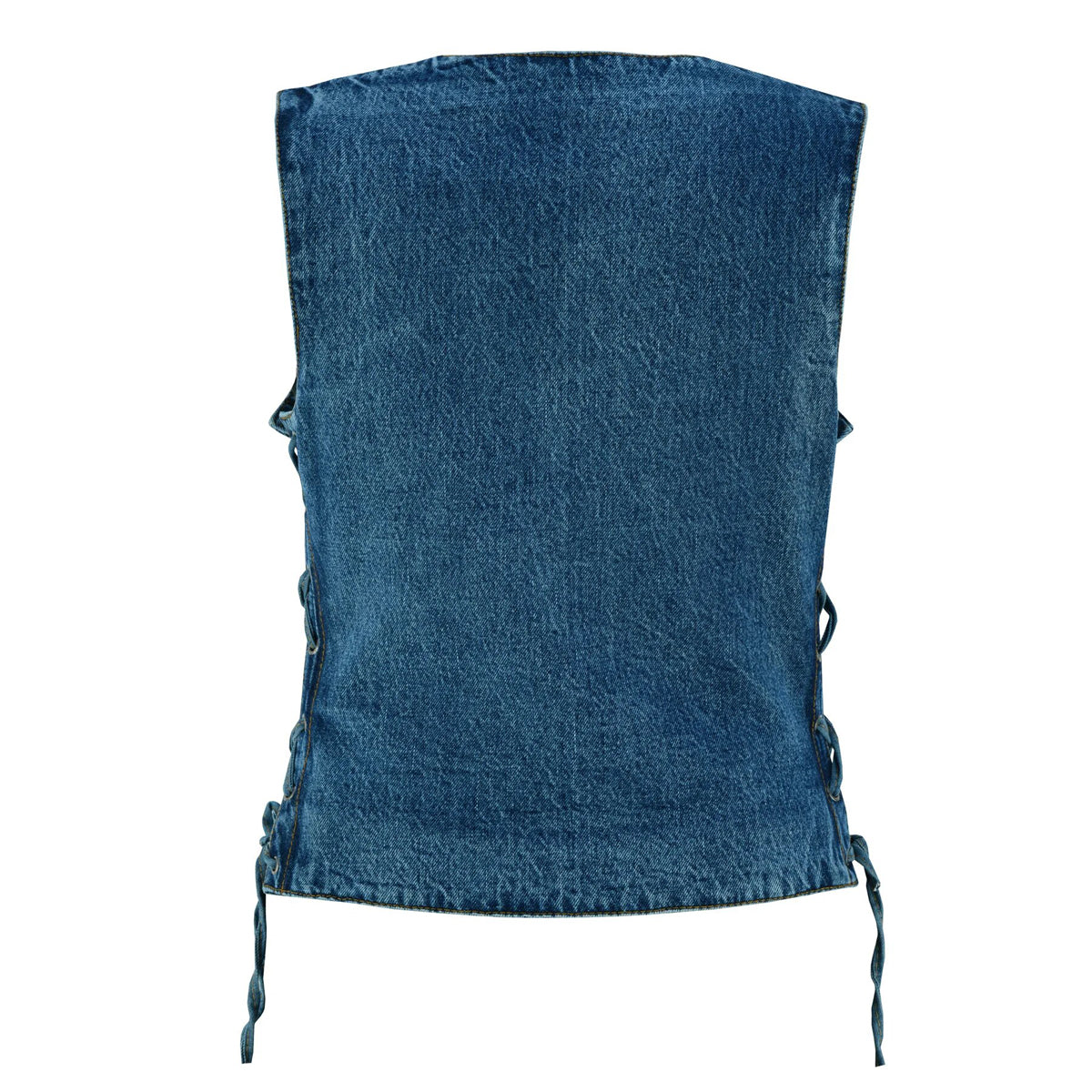 Women's Blue Denim V Neck Vest with Snap opening & side laces