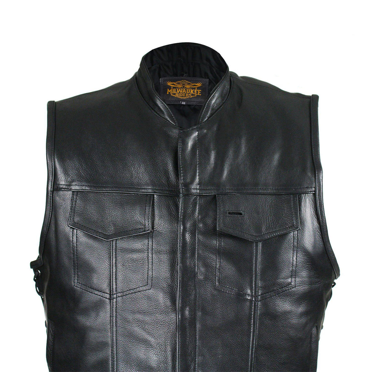 Men's Leather Gun Pocket Vest with Side Laces By Milwaukee Riders