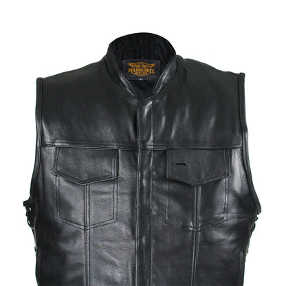 Men's Leather Gun Pocket Vest with Side Laces By Milwaukee Riders