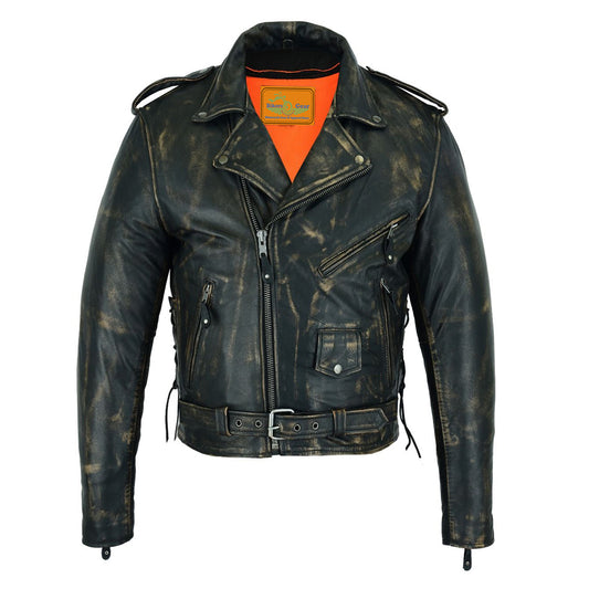 Men's Brown Motorcycle Jacket with Gun Pockets