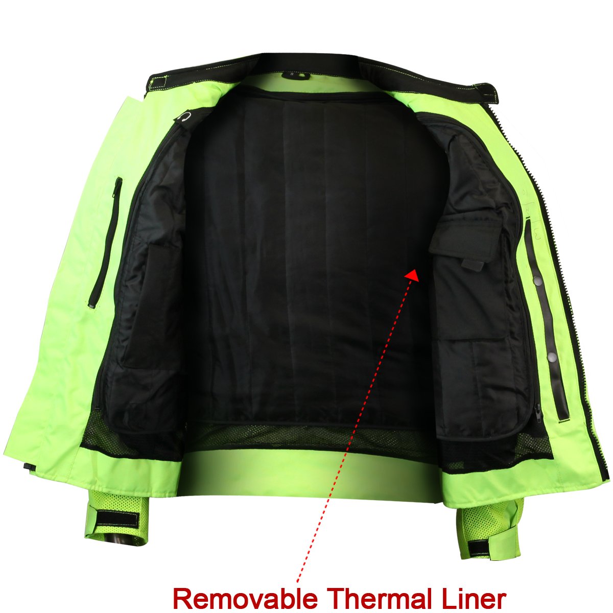 HIGH VISIBILITY MESH MOTORCYCLE JACKET WITH INSULATED LINER AND CE ARMOR