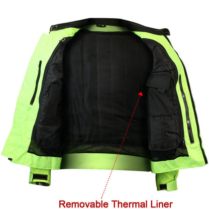HIGH VISIBILITY MESH MOTORCYCLE JACKET WITH INSULATED LINER AND CE ARMOR