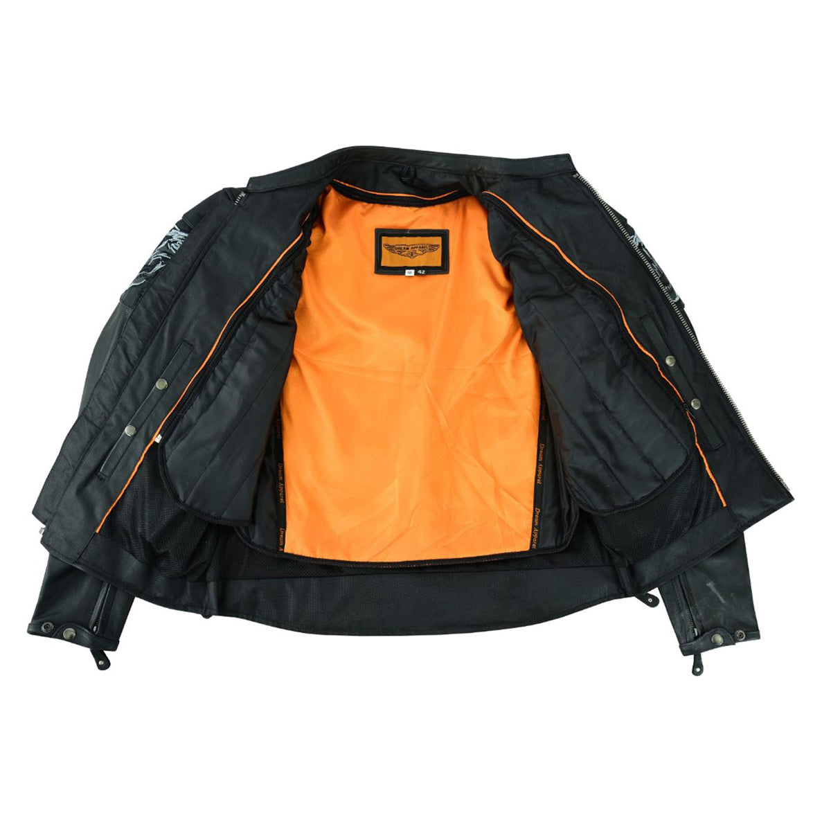 Men's Leather Concealed Carry Racing Jacket with Reflective Skulls
