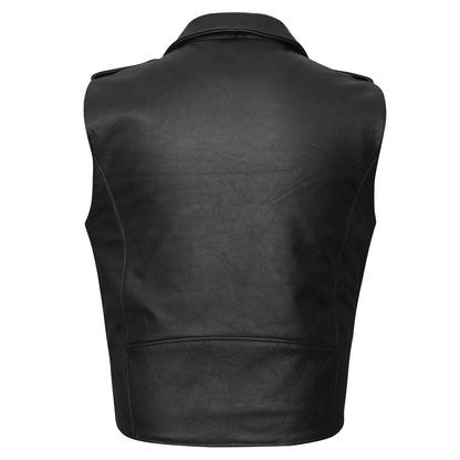 Men's Premium Naked Leather Classic Motorcycle Vest Plain Side & Belted Waist