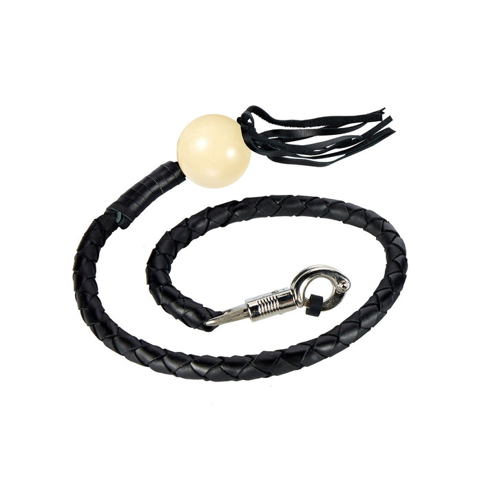 Black Fringed Get Back Whip With White Pool Ball